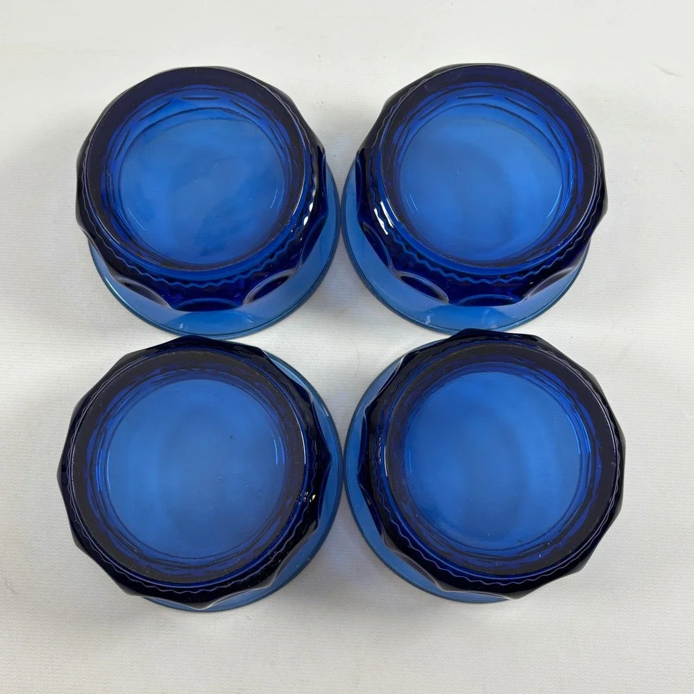 Vintage Indiana Glass Kings Crown Thumbprint Dessert Bowl Set of 4 Cobalt Blue